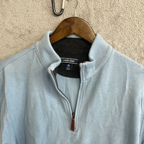 Lands' End Men's M 1/4 Light Blue Zip Pullover Sweater Cotton Blend Long Sleeve - Picture 4 of 5